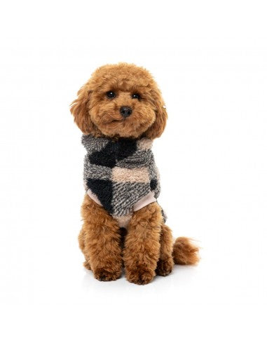 Teddyfleece-Pullover für Hunde FuzzYard Checkered Teddy in Schwarz-Beige
