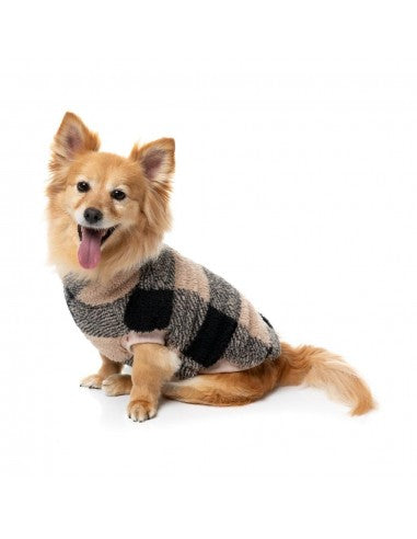 Teddyfleece-Pullover für Hunde FuzzYard Checkered Teddy in Schwarz-Beige
