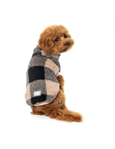 Teddyfleece-Pullover für Hunde FuzzYard Checkered Teddy in Schwarz-Beige