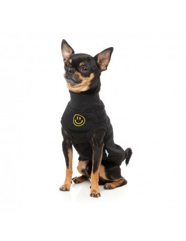 Bestickter Hundepullover FuzzYard Smiley in Schwarz