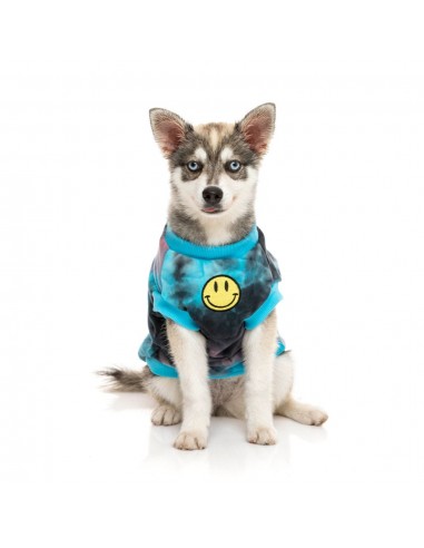 FuzzYard Smiley Tie-rus Hundepullover mit Kapuze, Blau bunt (Größe 1)