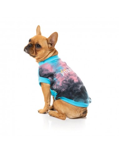 FuzzYard Smiley Tie-rus Hundepullover mit Kapuze, Blau bunt (Größe 1)