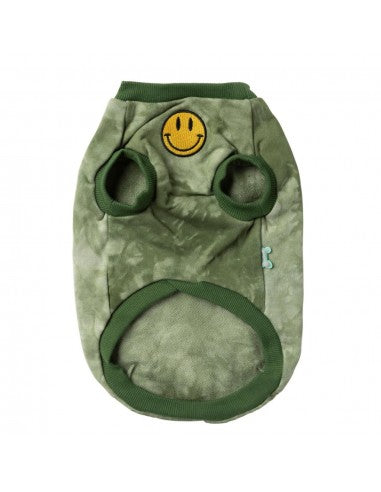 FuzzYard Smiley Tie-rus Hundepullover mit Kapuze, Grün (Größe 1)