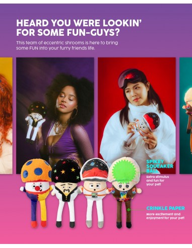 Plüschspielzeug für Hunde FuzzYard Fun Guys Disco Randy Mushroom mit Quietscher
