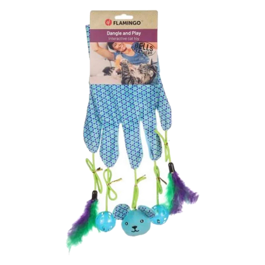Spielhandschuh mit Federn und Rassel für Katzen