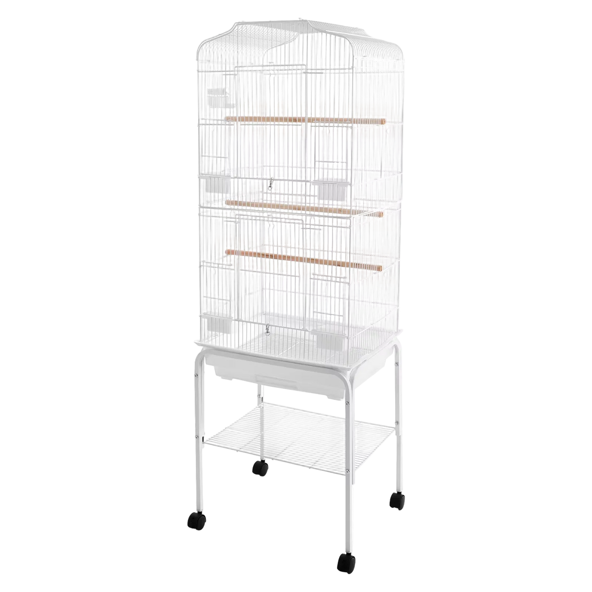Jaula alta blanca con pie y ruedas de 137 cm para ninfas