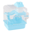 Blauer Hamsterkäfig mit 2 Ebenen, Laufrad, Leiter und Trinkflasche, Seitenansicht