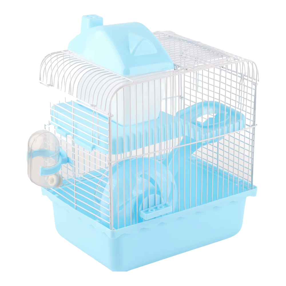 Blauer Hamsterkäfig mit 2 Ebenen und hoher abnehmbarer Bodenschale