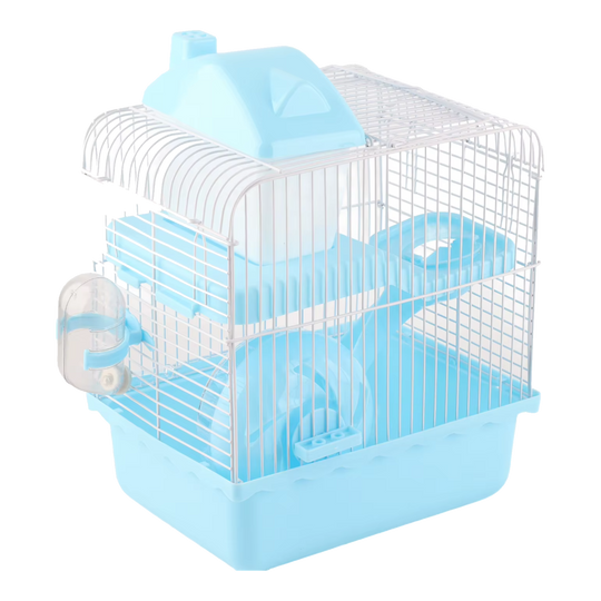Blauer Hamsterkäfig mit 2 Ebenen und hoher abnehmbarer Bodenschale