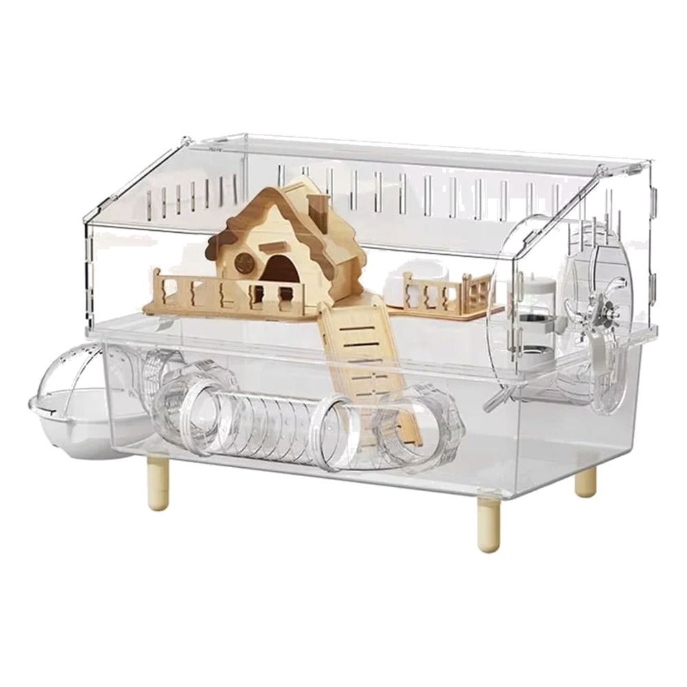 Transparenter Hamsterkäfig aus Acryl mit 2 Ebenen, Häuschen, Leiter und Laufrad