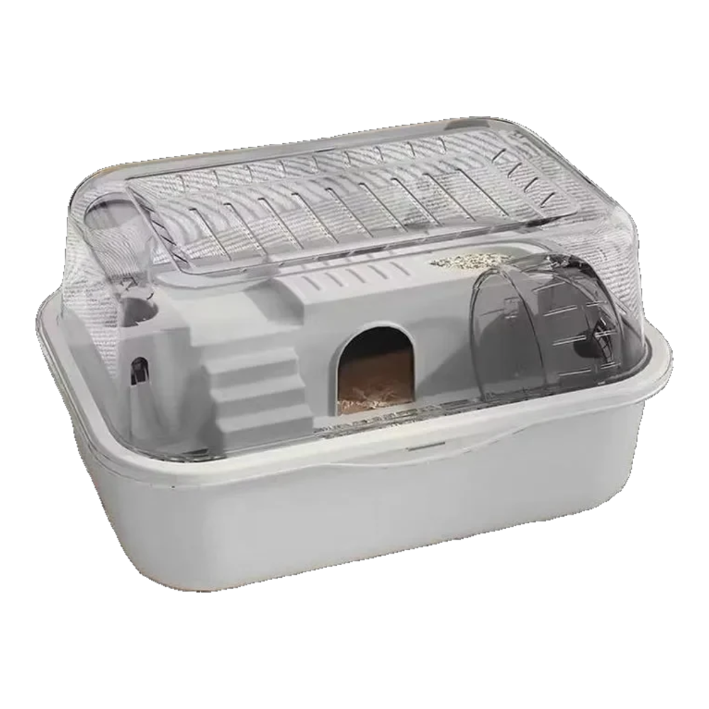 Beißfester Hamsterkäfig in Grau mit transparentem Klappdeckel