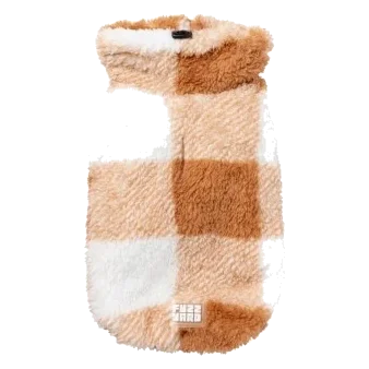 FuzzYard Checkered Teddy Hundepullover in Camel