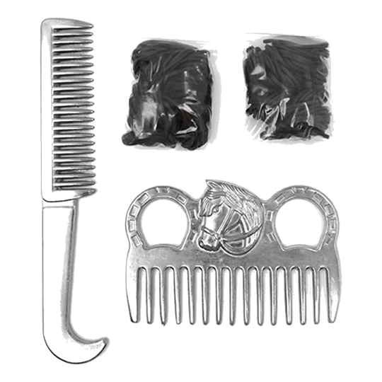 Kit de peines para crin y cola de caballo con gomas para trenzar