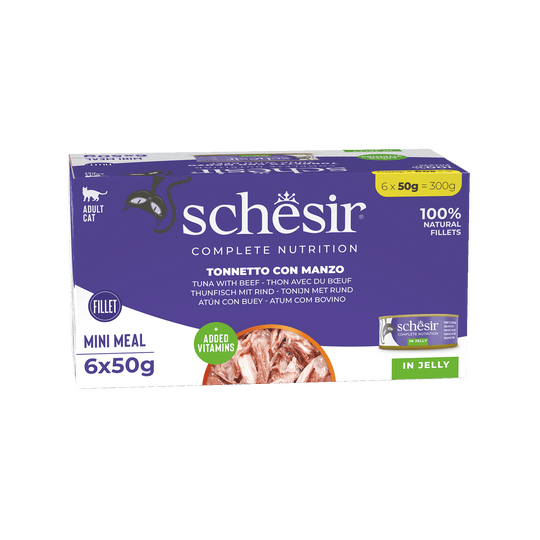 Schesir Nassfutter Katze Thunfisch mit Rinderfilets, 6 × 50 g, Multipack