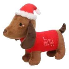 Weihnachts-Kuscheltier Hund Dackel mit Quietscher Flamingo