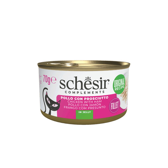 Schesir Nassfutter Katze Hühnerfilets mit Schinken in Gelee, Dose 70 g