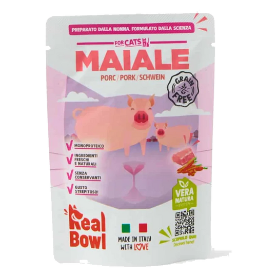 Real Bowl Nassfutter Katze Schwein, 80 g