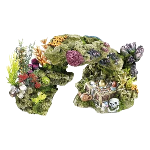 Felsen und Pflanzen mit Schatztruhe Aquarium Deko