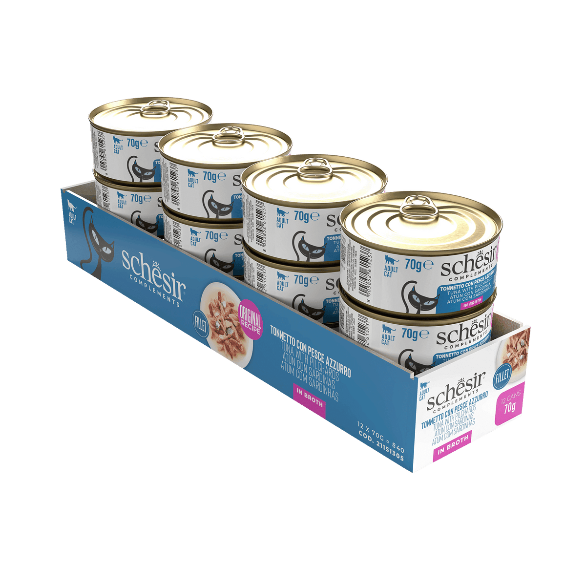 Schesir Nassfutter Katze Thunfisch mit fettem Fisch in Brühe, Dose 70 g – Bild 2