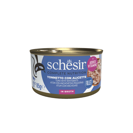Schesir Nassfutter Katze Thunfisch und Sardellen mit Reis natur, Dose 85 g