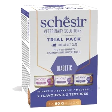 Schesir Diabetes Control Probierpaket Diätfutter Katze, 3 × 80 g