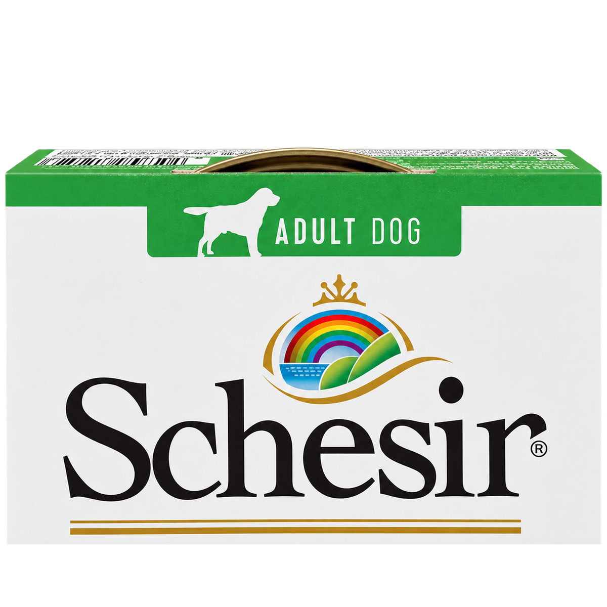 Oberseite der Schesir-Packung Hühnerfilets mit Hinweis Adult Dog