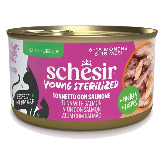 Schesir Kitten Sterilised Nassfutter Katze Thunfisch mit Lachs, 85 g