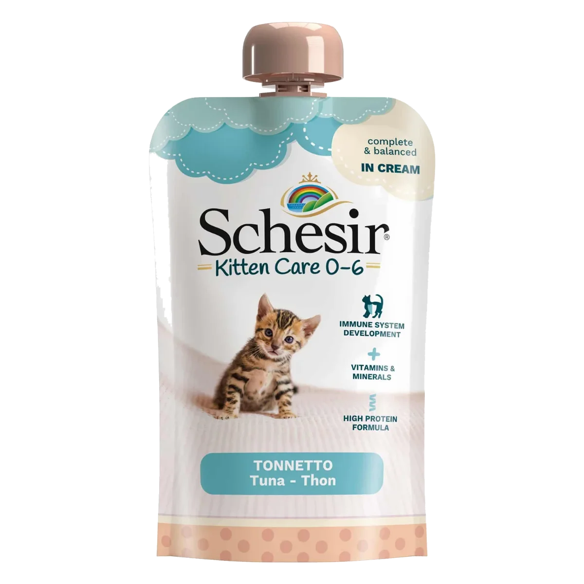 Schesir Kitten Creme Nassfutter Katze 0–6 Monate Thunfisch, 150 g