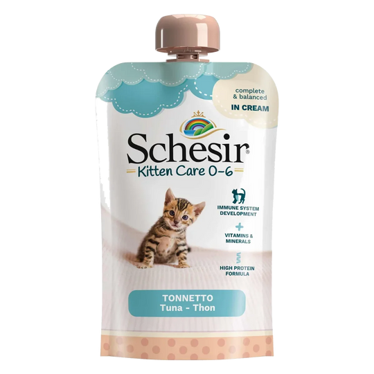 Schesir Kitten Creme Nassfutter Katze 0–6 Monate Thunfisch, 150 g