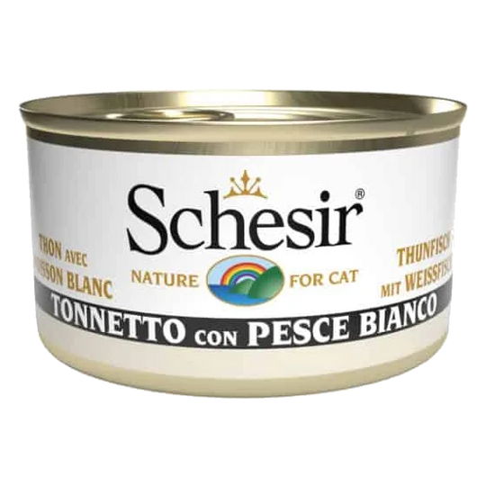 Schesir Nassfutter Katze Thunfisch mit Weißfisch in Gelee, Dose 85 g