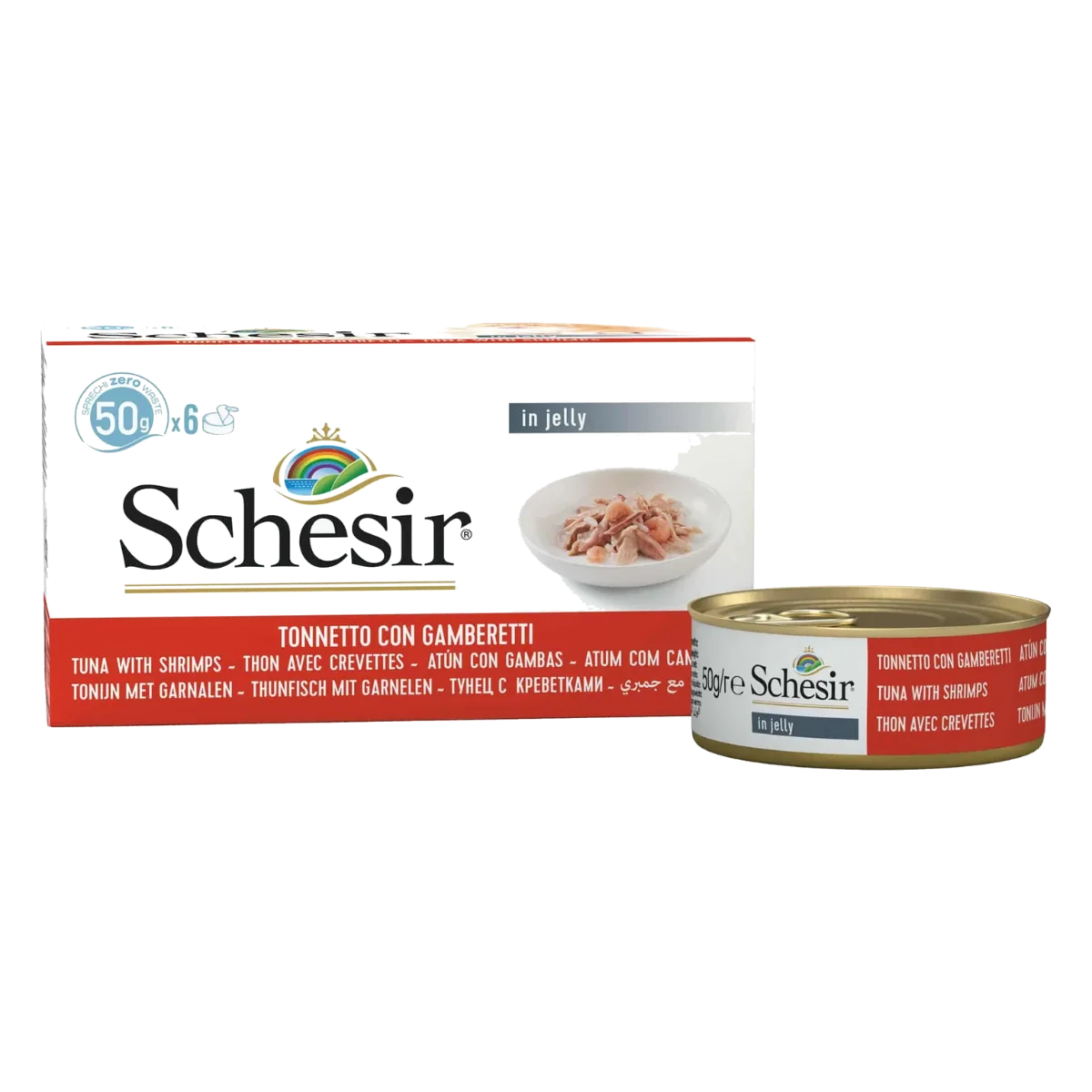 Schesir Nassfutter Katze Thunfisch mit Garnelen, 6 × 50 g, Multipack