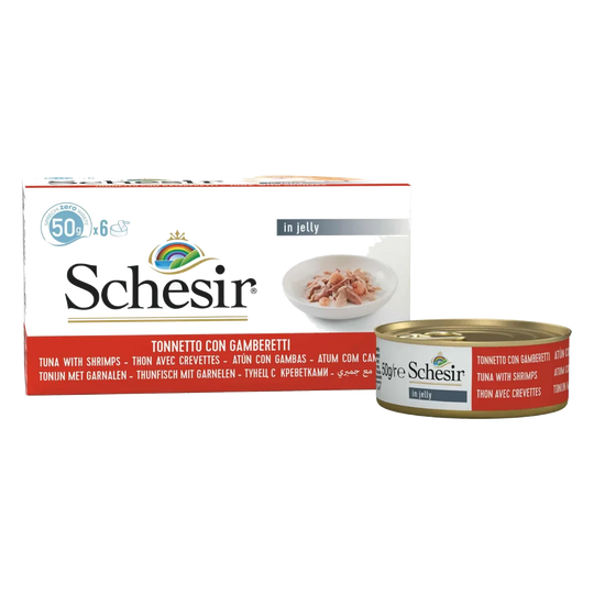 Schesir Nassfutter Katze Thunfisch mit Garnelen, 6 × 50 g, Multipack