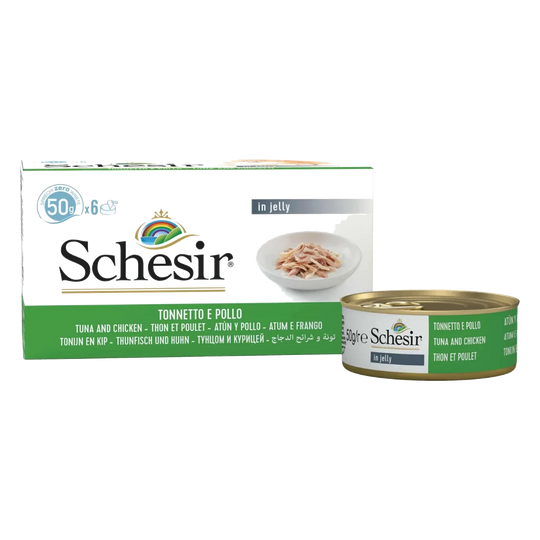 Schesir Nassfutter Katze Thunfisch und Hühnerfilets, 6 × 50 g, Multipack
