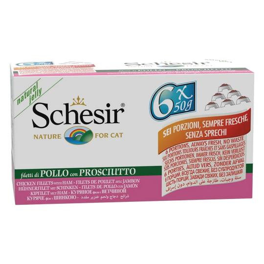 Schesir Nassfutter Katze Hühnerfilets mit Schinken, 6 × 50 g, Multipack