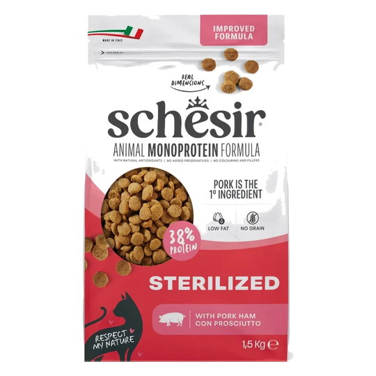Schesir Animal Protein Sterilised Trockenfutter Katze Schinken, 1,5 kg