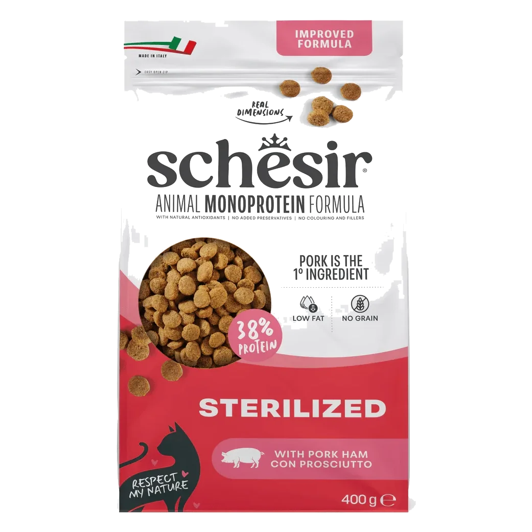 Schesir Animal Protein Sterilised Trockenfutter Katze Schinken, 400 g