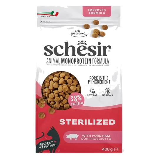Schesir Animal Protein Sterilised Trockenfutter Katze Schinken, 400 g