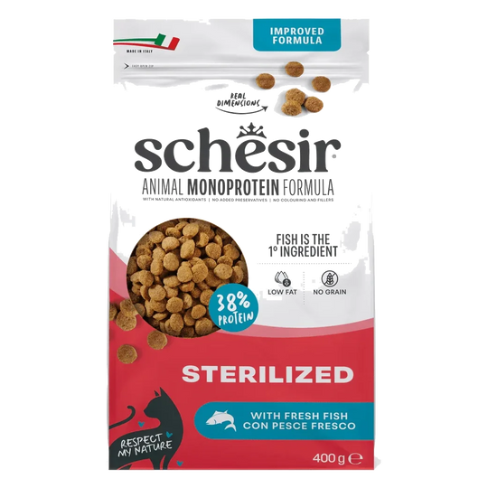 Schesir Animal Protein Sterilised Trockenfutter Katze Fisch, 400 g