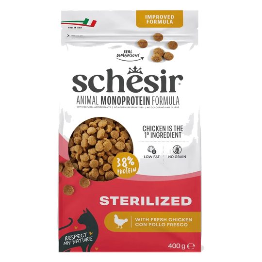 Schesir Animal Protein Sterilised Trockenfutter Katze Huhn, 400 g