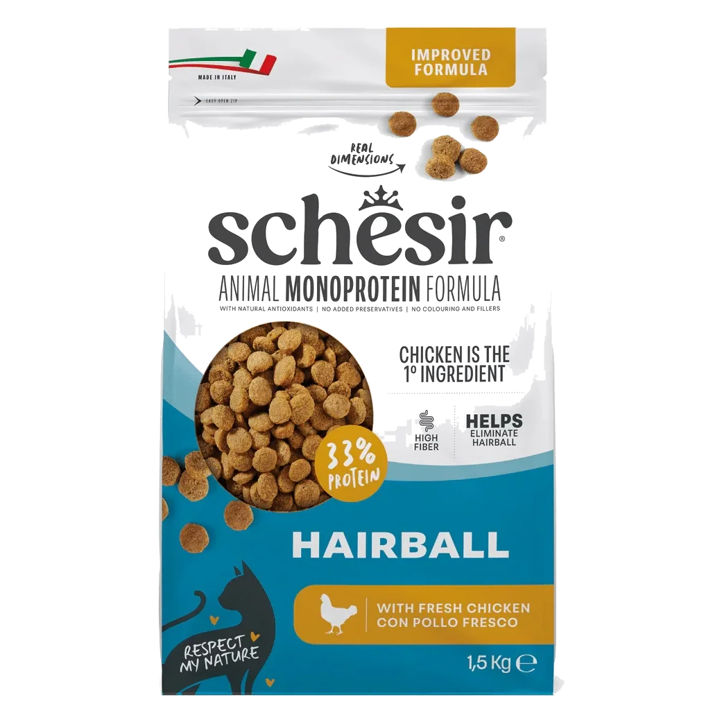 Schesir Animal Protein Hairball Trockenfutter Katze, 1,5 kg