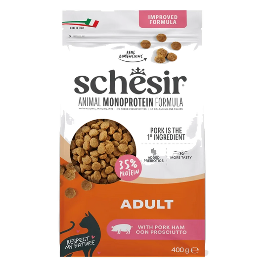 Schesir Animal Protein Maintenance Trockenfutter Katze Schinken, 400 g