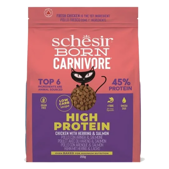 Schesir Born Carnivore Trockenfutter Katze Huhn mit Hering und Lachs, 255 g