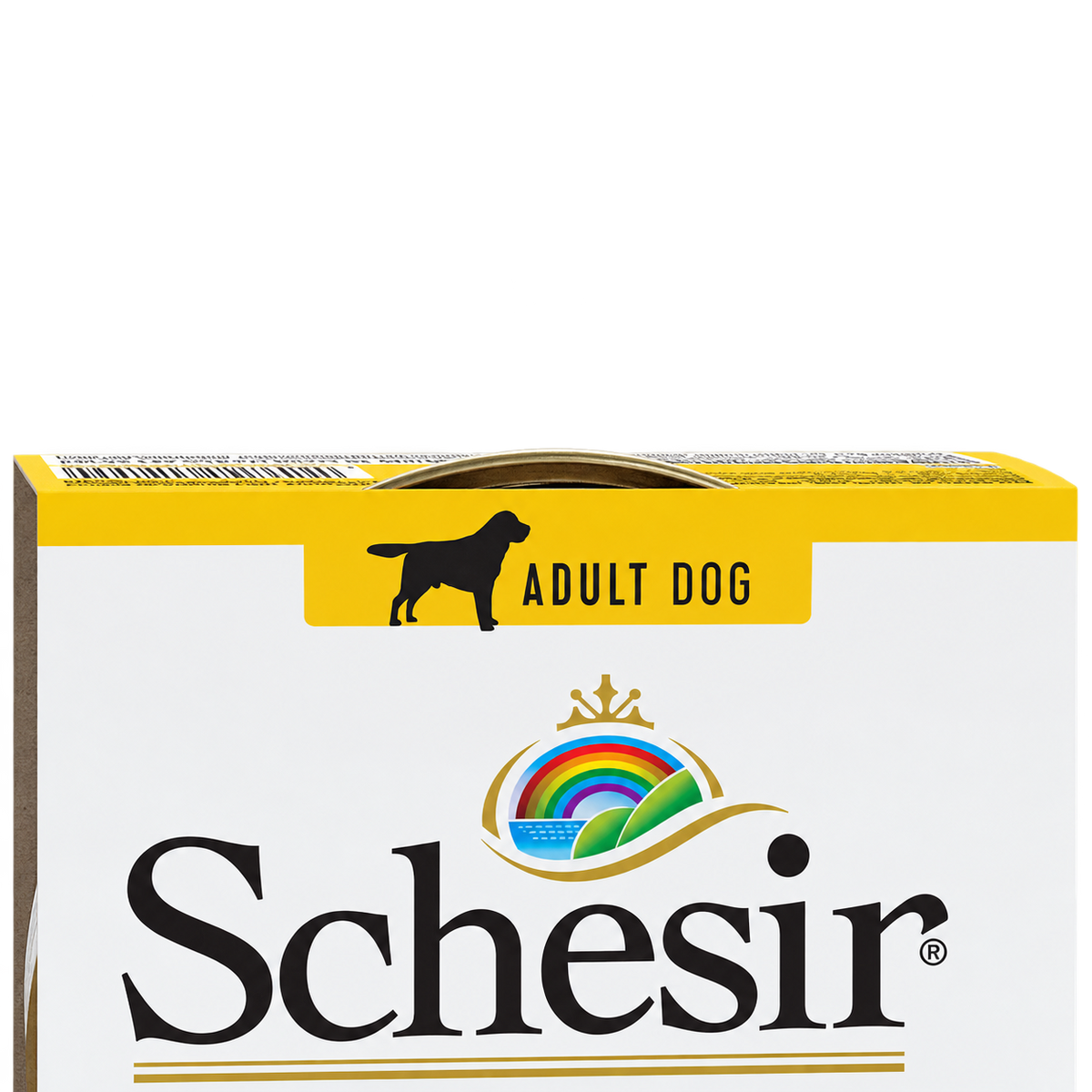 Oberseite der Schesir-Packung Huhn und Schinken mit Hinweis Adult Dog