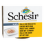 Detail des Etiketts Huhn und Schinken auf der Schesir-Packung für Hunde
