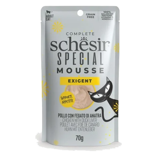 Schesir Exigent Mousse Nassfutter Katze Huhn mit Entenleber