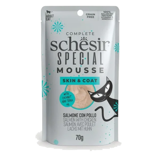 Schesir Haut & Fell Mousse Nassfutter Katze Lachs mit Huhn