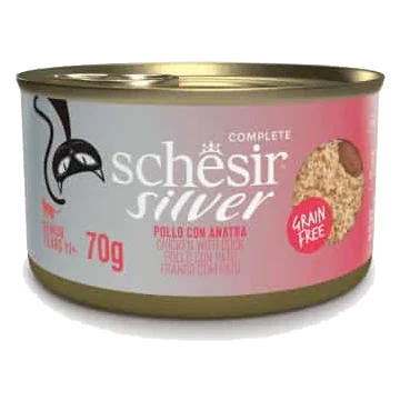 Schesir Silver Nassfutter Katze Mousse Huhn mit Ente, 70 g