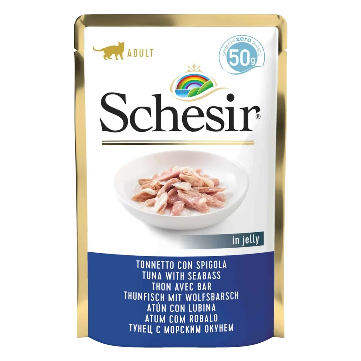 Schesir Nassfutter Katze Thunfisch mit Wolfsbarsch, Beutel 50 g