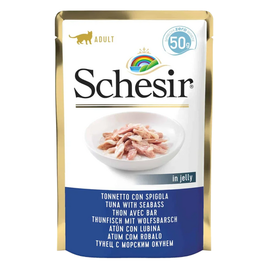 Schesir Nassfutter Katze Thunfisch mit Wolfsbarsch, Beutel 50 g