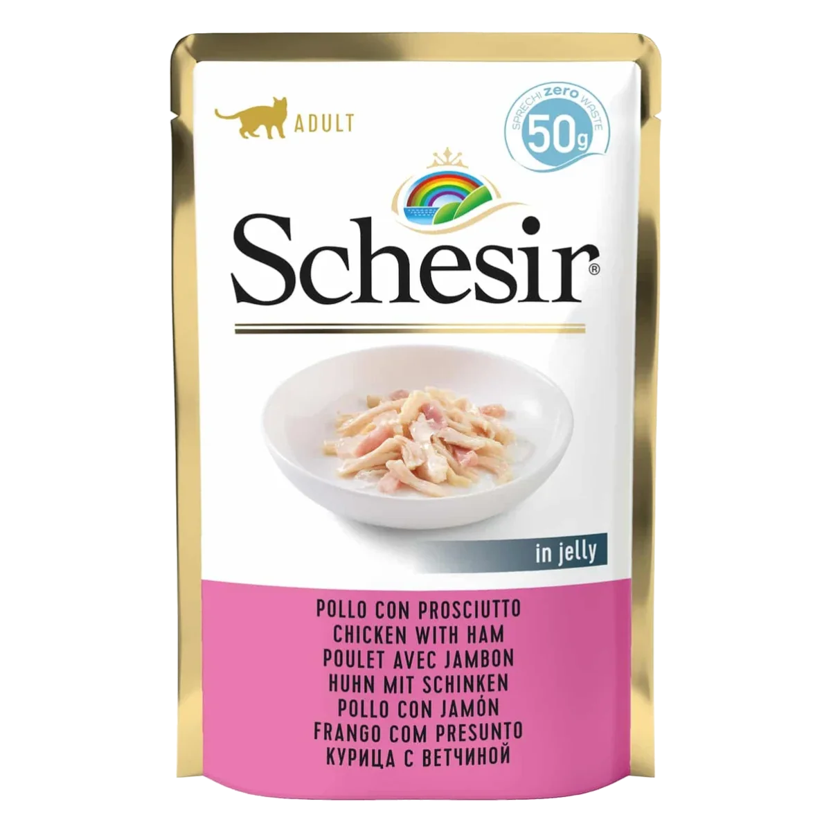 Schesir Nassfutter Katze Huhn mit Schinken, Beutel 50 g